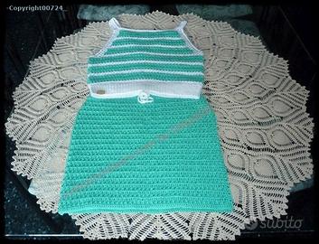 TOP E GONNINA PURO COTONE (VERDE E BIANCO) Uncinet