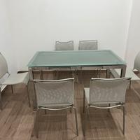 Tavolo Calligaris, ripiano in cristallo, 6 sedie