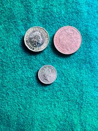 Lotto 3 monete sterline britanniche Elisabetta II