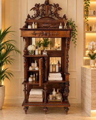 Antica Etagere intagliata con figure Alate
