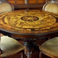 Tavolo tondo intarsiato e 6 sedie