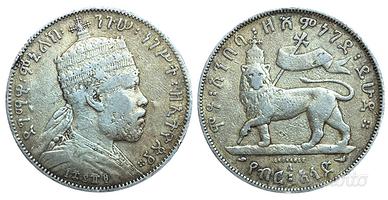 Etiopia. Menelik II, 1887-89, 1/2 Birr 1889 Argent