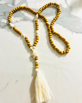 Collana Boho Chic/Japa Mala 108 grani- Legno Ocra