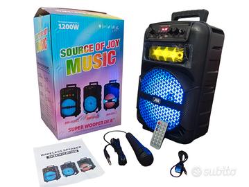 Cassa bluetooth portatile karaoke 1200 watt pmpo 