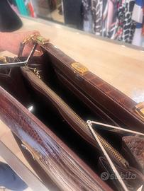borsa pelle coccodrillo marrone vintage