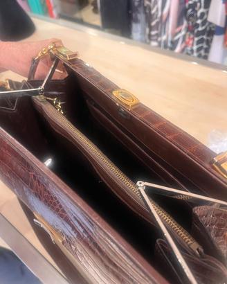 borsa pelle coccodrillo marrone vintage