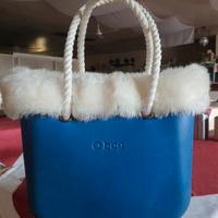 Borsa blu elettrico con pelliccia sintetica O bag