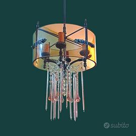 lampadario con vetro rosa.anni 70.
