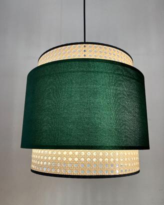 Lampadario metallo paralume verde/paglia Vienna