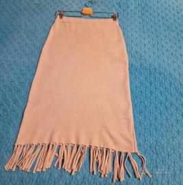 Gonna maglina elasticizzata longuette con frange 