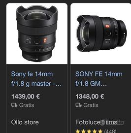 OBIETTIVO SONY 14mm 1.8 GM