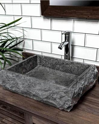 Lavabo da appoggio 50 x 40 cm in marmo bocciardato