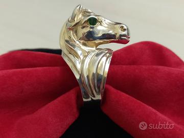 anello cavallo in argento 925 placcato oro 18 Kt 