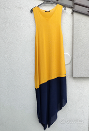 Vestito/abito lungo fondo asimmetrico plissettato