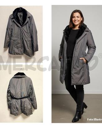 PIUMINO D PENNY BLACK GRIGIO LUNGO CON COLLO NERO
