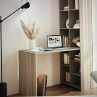 Scrivania con libreria integrata color rovere