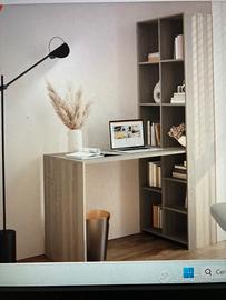 Scrivania con libreria integrata color rovere