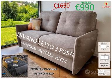 Divano Letto 3 Posti - Materasso Alto 20 cm