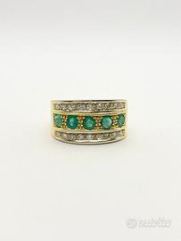 ANELLO oro18kt diamanti smeraldi