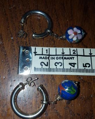 Orecchini vintage in argento925con perle cloisonnè