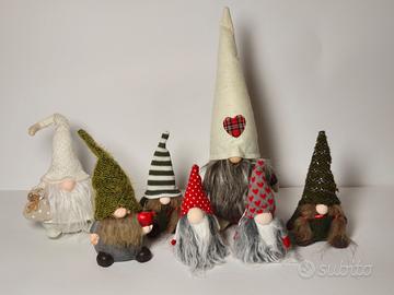 Set 7 gnomi Natale stoffa e ceramica decorazioni