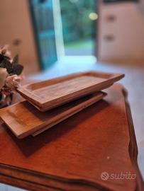 4 vassoi in legno rettangolari