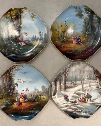 Raro set di 4 grandi piatti da parete francesi- le