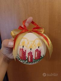 Pallina Natale Punto Croce Candele