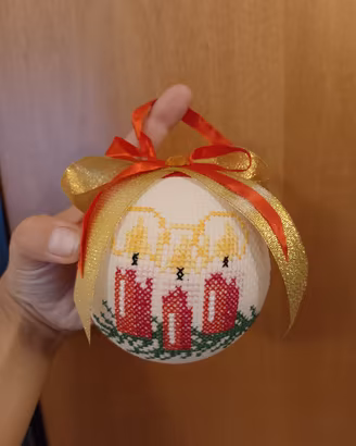 Pallina Natale Punto Croce Candele
