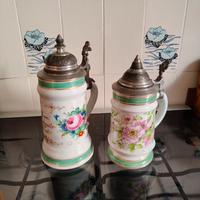 Coppia boccali birra porcellana decorata vintage 