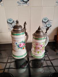 Coppia boccali birra porcellana decorata vintage 