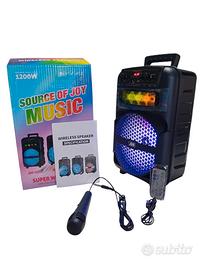 Cassa bluetooth portatile karaoke 1200 watt pmpo 