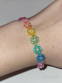 Braccialetto fiori arcobaleno perline 