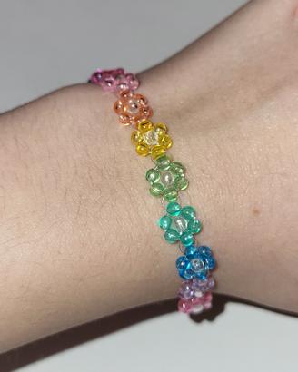 Braccialetto fiori arcobaleno perline 