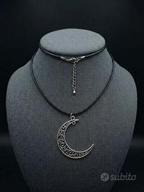 🌙colana in pelle nera con ciondolo mezza luna 🌙