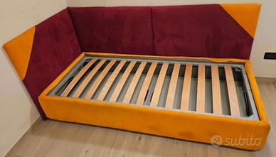 Letto singolo contenitore imbottito con paracolpi