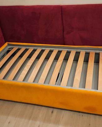 Letto singolo contenitore imbottito con paracolpi
