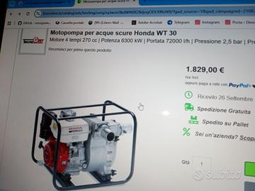 MOTOPOMPA A SCOPPIO HONDA WT 30 PER ACQUE NERE