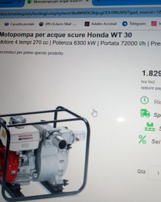 MOTOPOMPA A SCOPPIO HONDA WT 30 PER ACQUE NERE