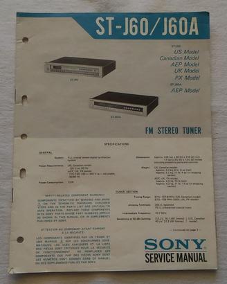 ST-J60 MANUALE DI SERVIZIO TUNER AM/FM SONY