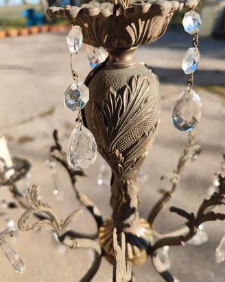 Lampadario in ottone e cristallo