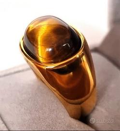 Anello in bronzo dorato e Occhio di Tigre naturale