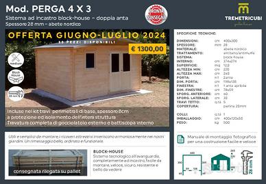 Casetta in legno 4x3 spessore 28mm blockhouse