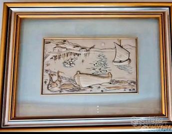 Quadro in argento 925 e oro Paesaggio marino
