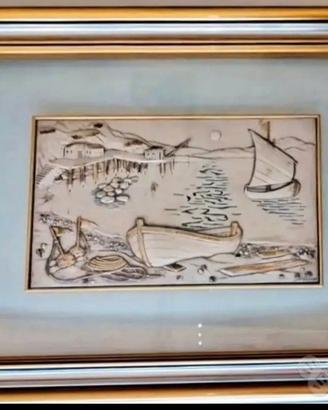Quadro in argento 925 e oro Paesaggio marino
