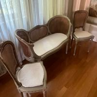 Salottino antico in paglia di Vienna decorato