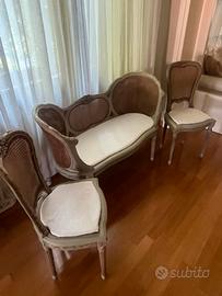 Salottino antico in paglia di Vienna decorato