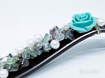 bracciale in argento 925,fluorite e perle naturali