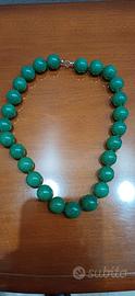 collana vintage giada verde con gancio argento 