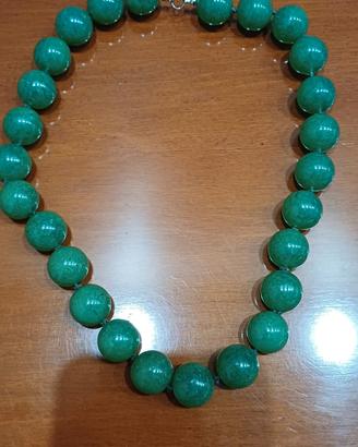 collana vintage giada verde con gancio argento 
